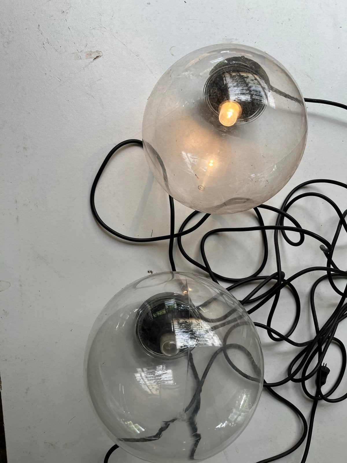 Set van 2 drijvende glazen vijverbol lampen, Ophalen of Verzenden, Gebruikt