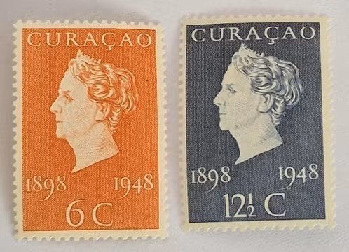 Curaçao 1948 - nvph 196-197 - Regeringsjubileum Wilhelmina, Postzegels en Munten, Postzegels | Nederlandse Antillen en Aruba, Ophalen of Verzenden