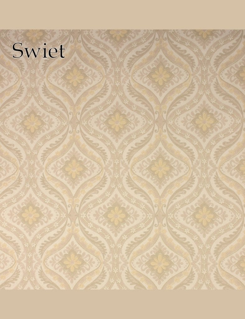 4169 retro barok behang zand geel seventies print swiet, Huis en Inrichting, Stoffering | Behang, Verzenden, Geel