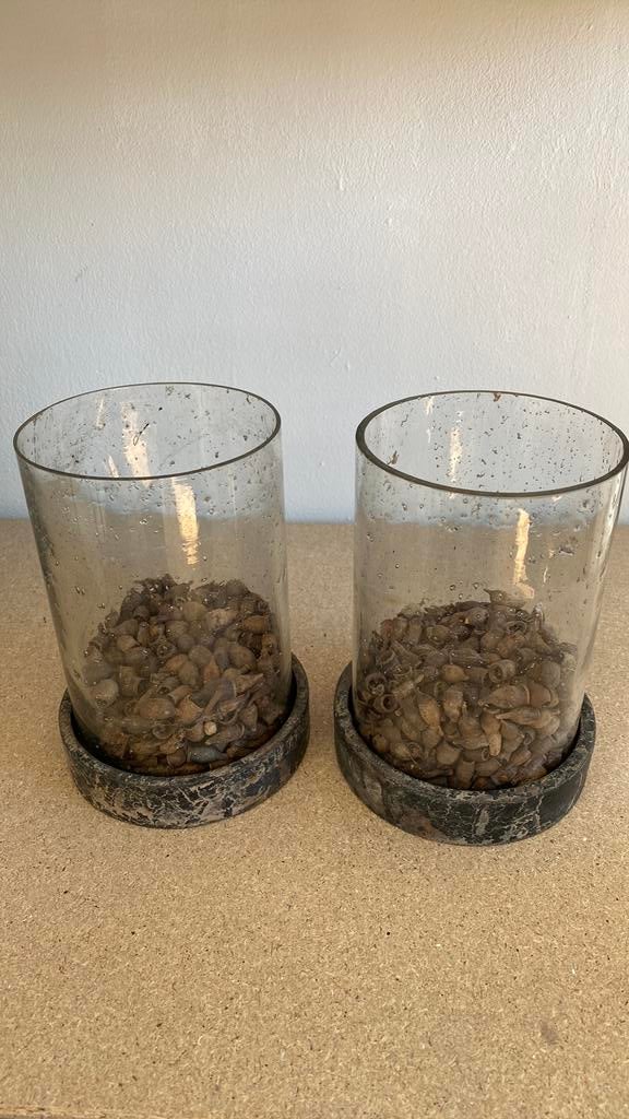 2 glazen vazen/potten voor kaarsen oid, Ophalen of Verzenden, Zo goed als nieuw