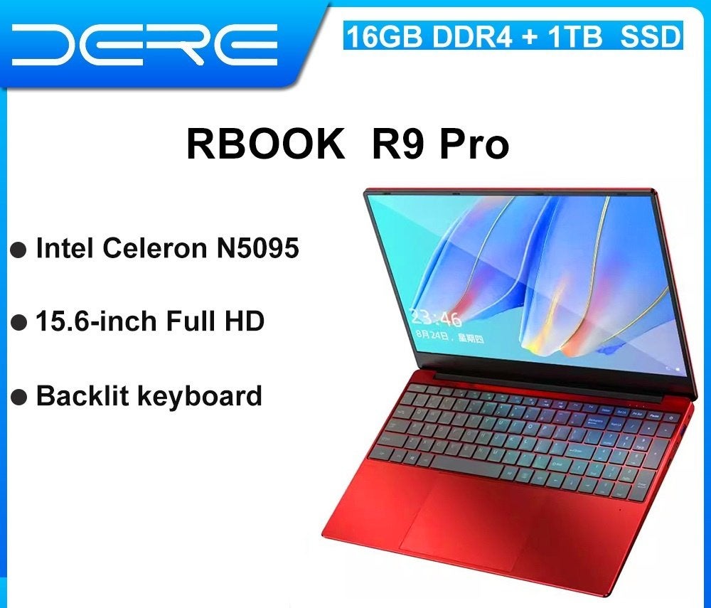 DERE R9 Pro Laptop - 16GB RAM, 1TB SSD, Intel Celeron N5095, Met videokaart, Verzenden, Intel Celeron N5095, Zo goed als nieuw
