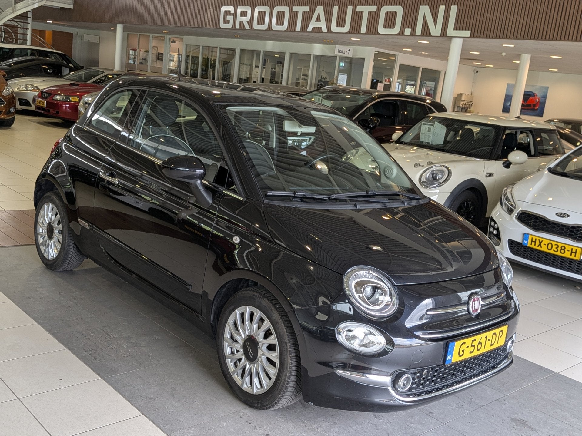 Fiat 500 0.9 TwinAir Turbo Lounge Airco, Panoramadak, Stuurb, Auto's, Voorwielaandrijving, Euro 6, Zwart, Origineel Nederlands