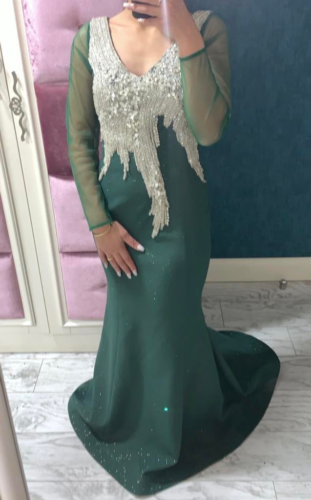 Groene gala jurk - XS/S, Ophalen, Galajurk, Zo goed als nieuw, Maat 34 (XS) of kleiner