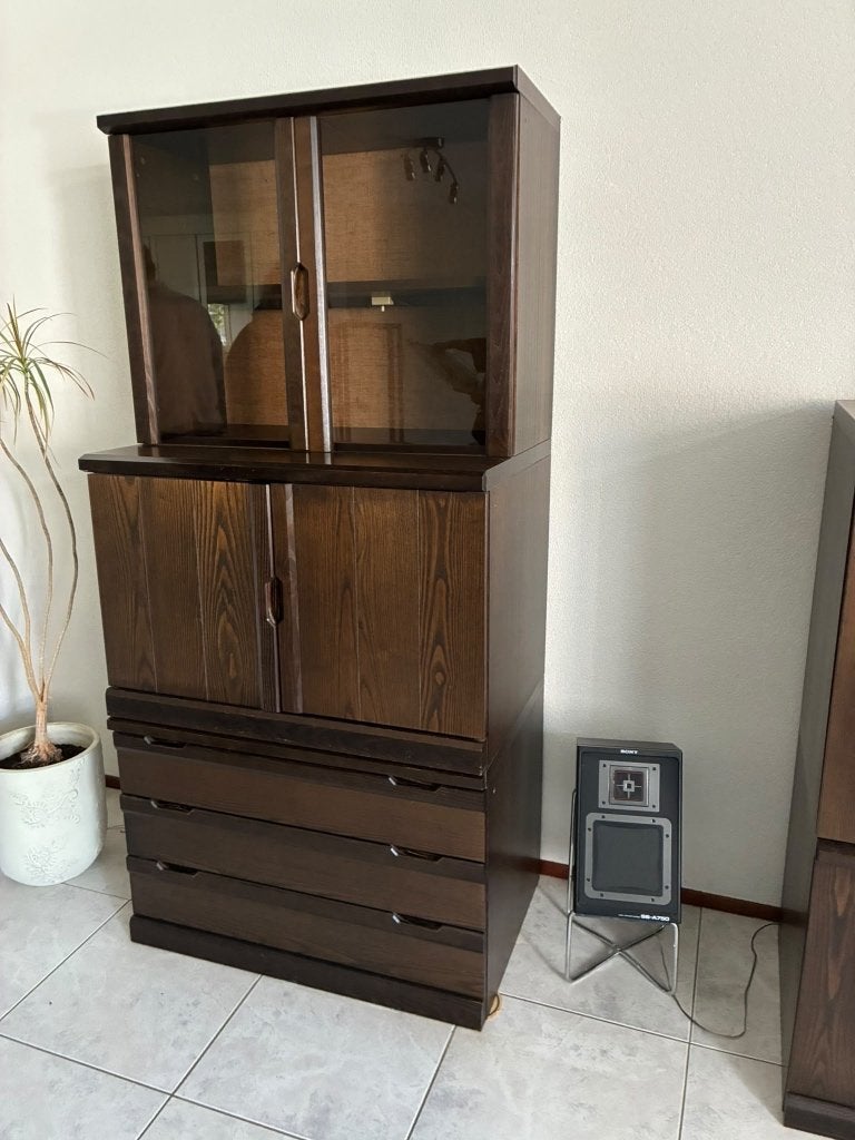 Modulaire Vintage servieskast met glas en deuren Bali bruin, Huis en Inrichting, Ophalen, Gebruikt, Met lade(s), Overige houtsoorten