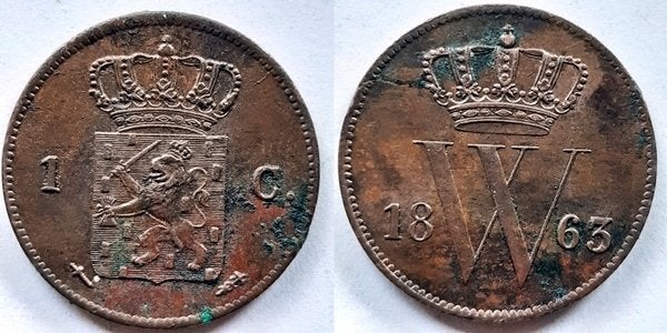 Cent 1863, Postzegels en Munten, Ophalen of Verzenden, Koning Willem III, 1 cent