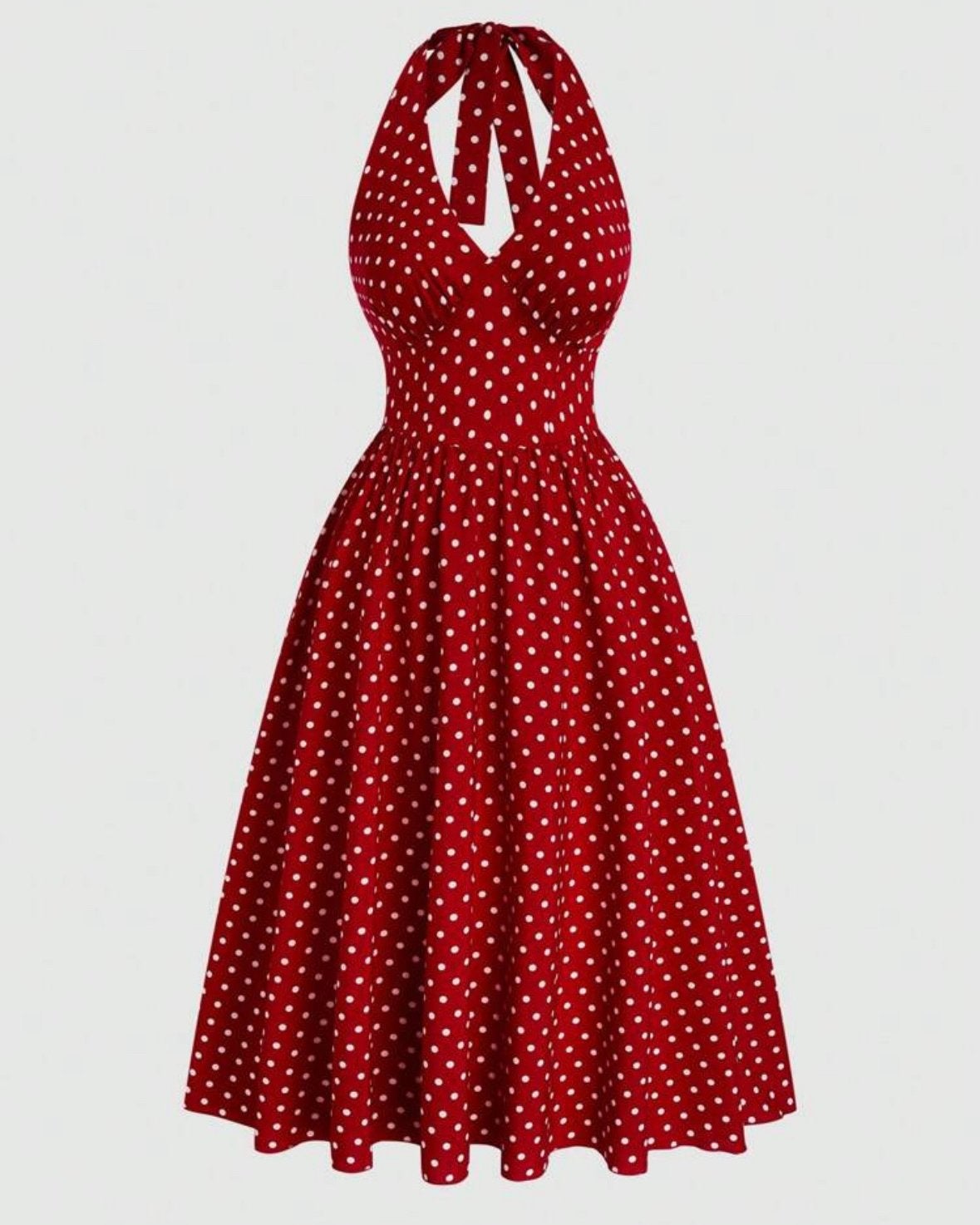 Vintage Polkadot Halterjurk - Rood (44-52), Verzenden, Nieuw, Rood, Jurk