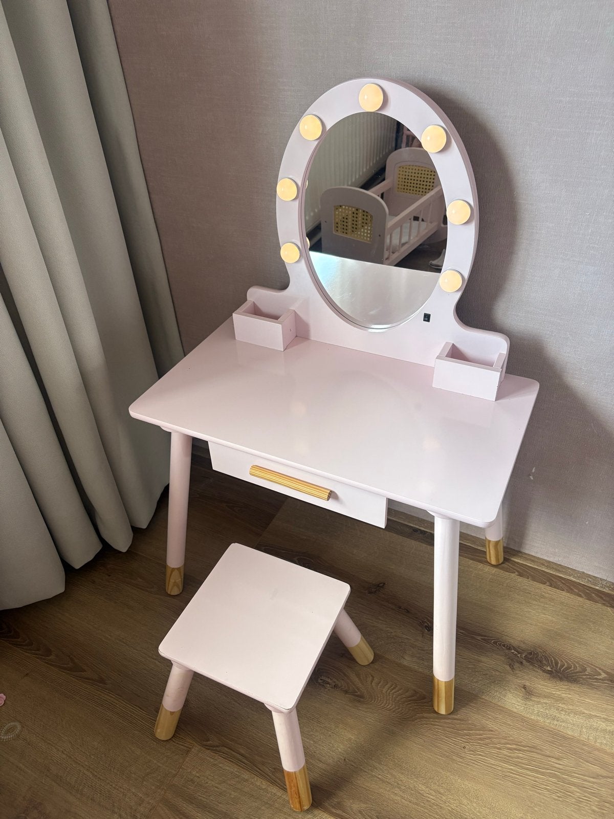 Roze kaptafel met spiegel en krukje voor kinderen, Ophalen, Minder dan 50 cm, Gebruikt, Minder dan 100 cm
