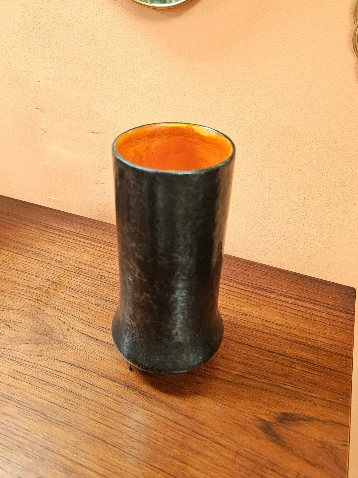 Vintage Hongaarse Vaas Jaren 70 - Zwart/Oranje Keramiek