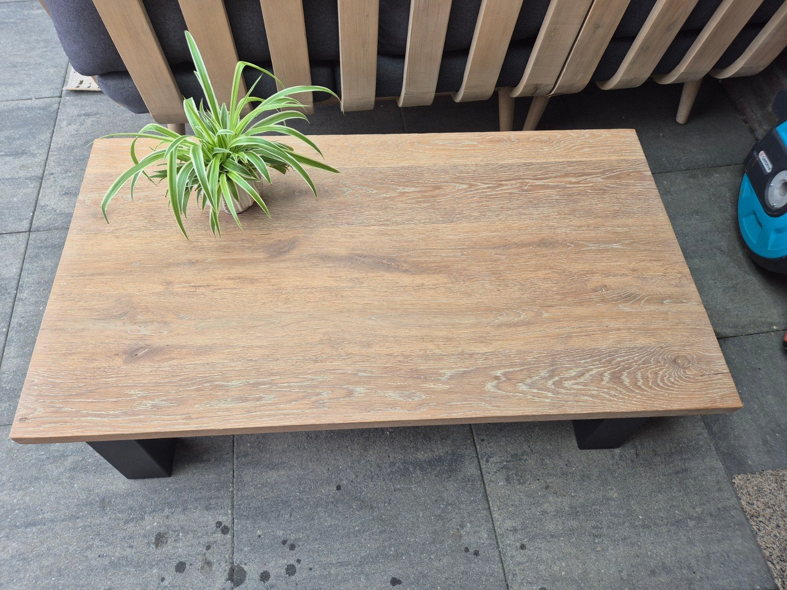 Mooie robuste eiken salontafel., Ophalen, Rechthoekig, 100 tot 150 cm, 50 tot 100 cm