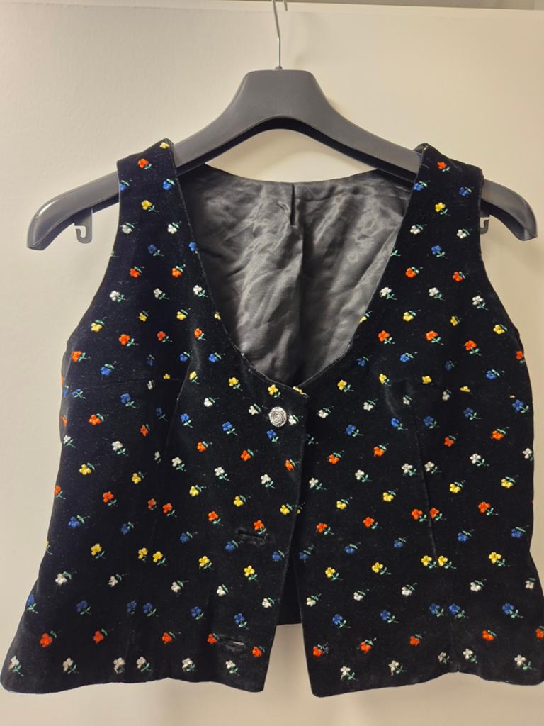 Zwart fluwelen vestje gilet met bloemen borduursel maat S, Verzenden, Zwart, Onbekend, Zo goed als nieuw