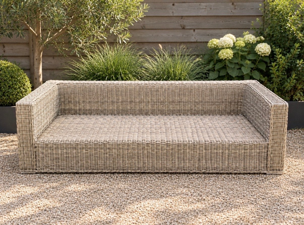 Rotan bank 218 cm breed en 86 cm diep, Ophalen, Gebruikt, Rotan