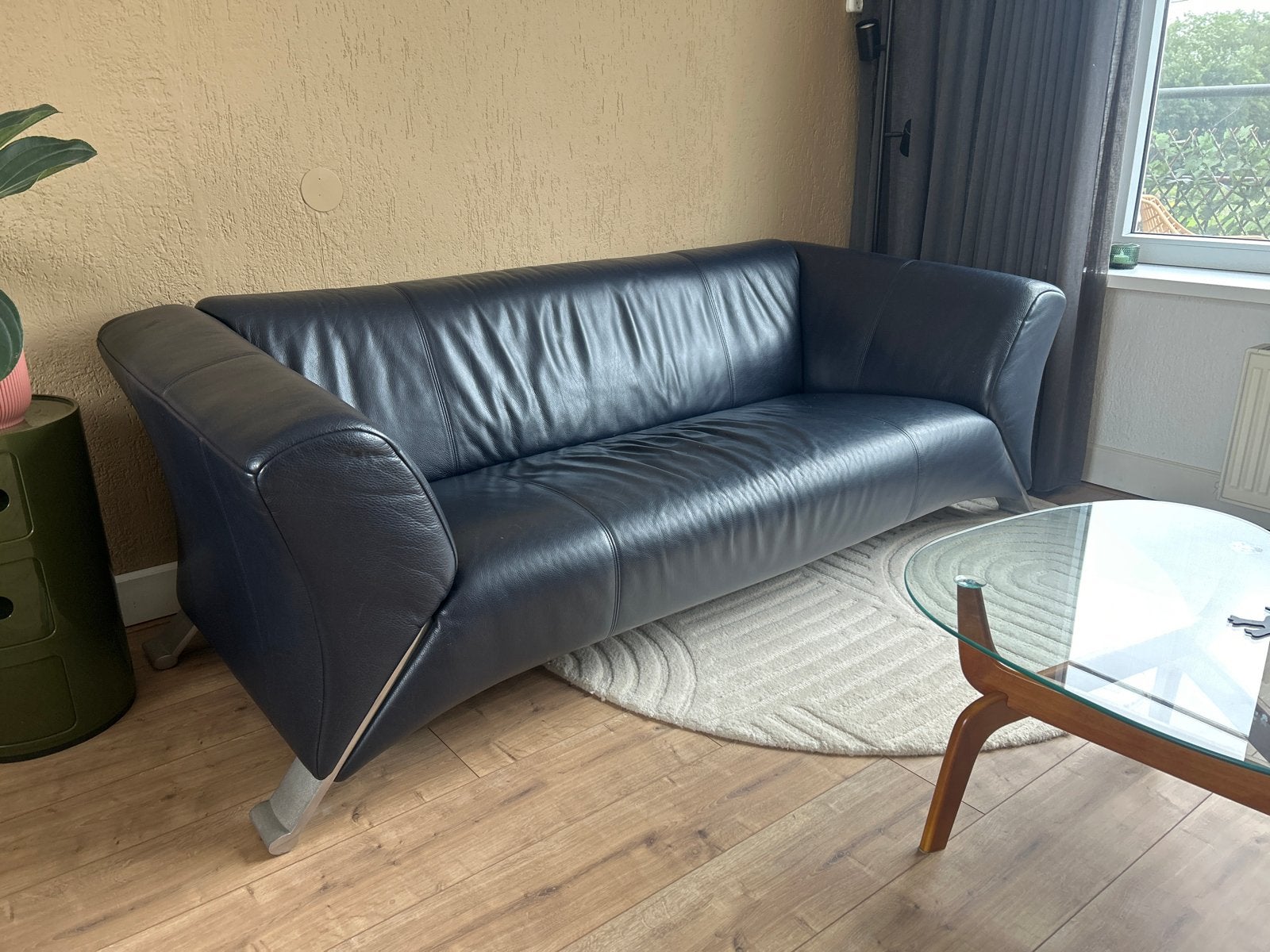 Rolf Benz 322 Design Bank - Donkerblauw Leer, Ophalen, Gebruikt, Tweepersoons, Rechte bank