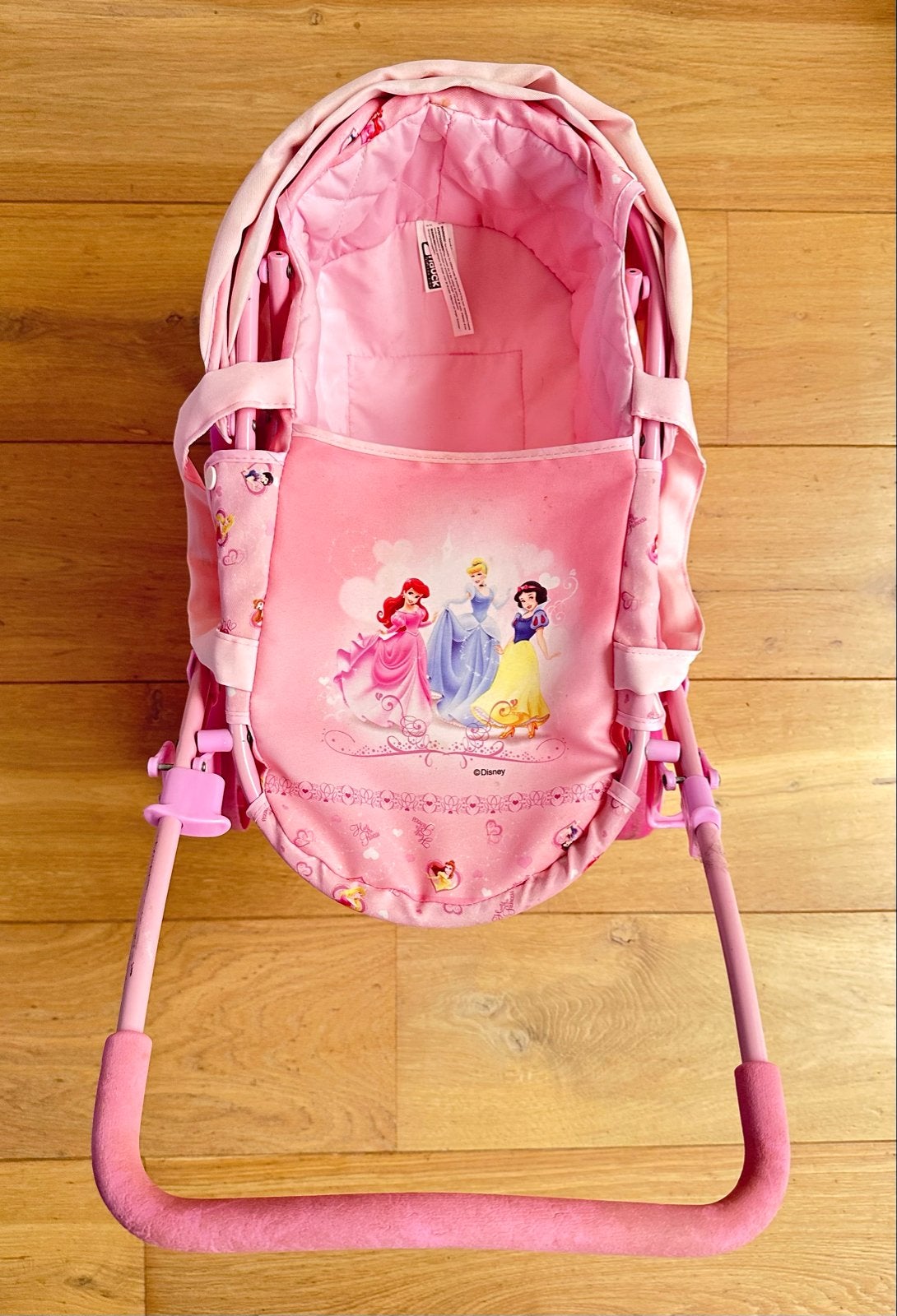Roze poppenwagen met prinsessenprint, Ophalen of Verzenden, Zo goed als nieuw, Babypop