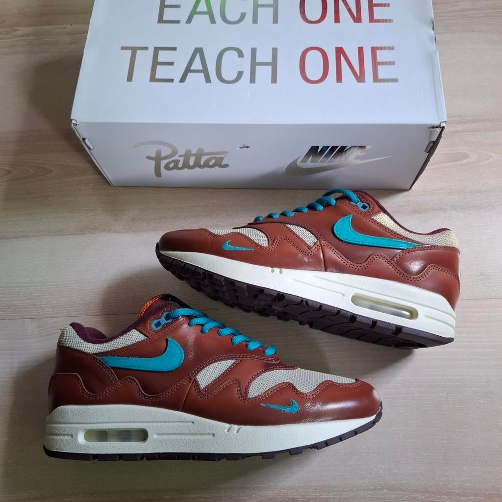 Nike Air Max 1 Patta Dark Russet Custom mt.41, Kleding | Heren, Schoenen, Zo goed als nieuw, Sneakers of Gympen, Bruin, Verzenden