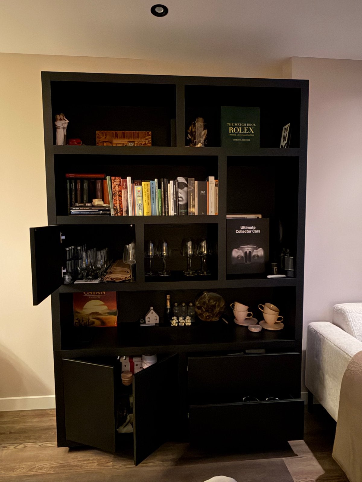 Zwarte Boekenkast met Opbergruimte - 150x42x220 cm, Ophalen, Gebruikt, 200 cm of meer, 150 tot 200 cm