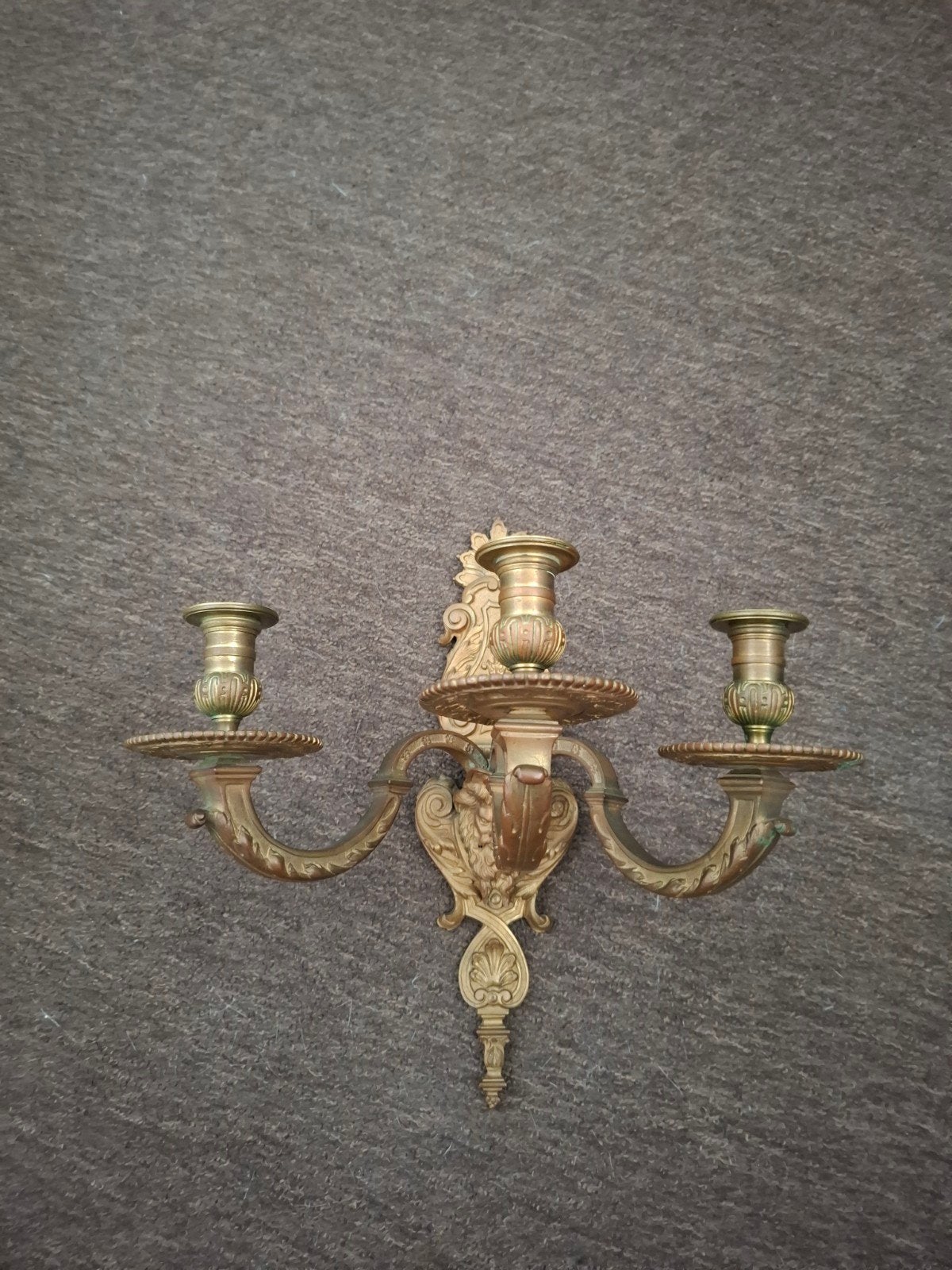 Antieke Messing Wandkandelaar - Louis XIV Stijl (3-arms), Antiek en Kunst, Ophalen of Verzenden, Koper of Brons