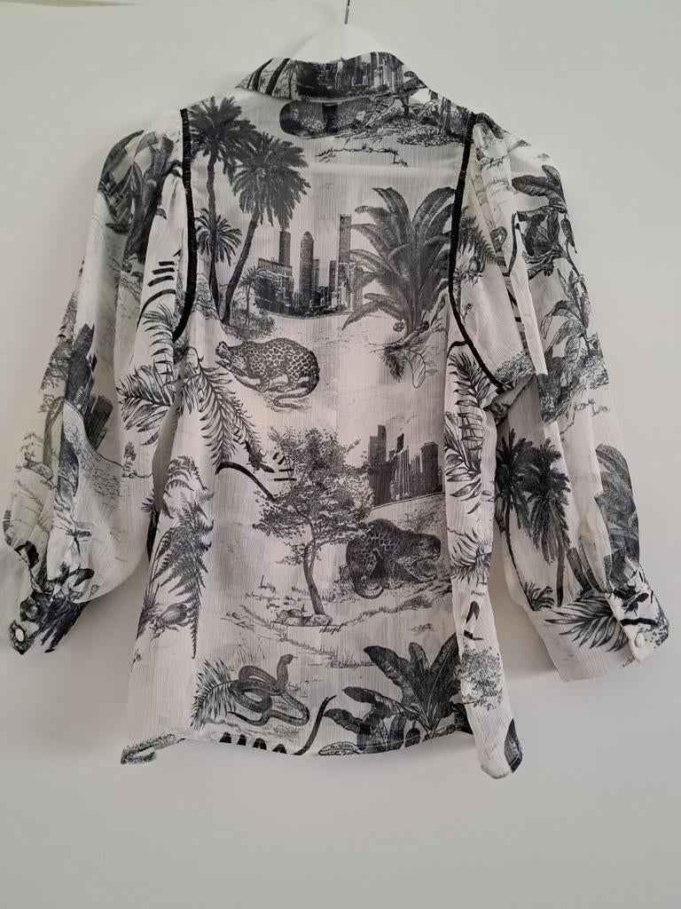 Zwart-witte blouse met tropische print, Zwart, Ophalen of Verzenden, Eksept, Maat 34 (XS) of kleiner