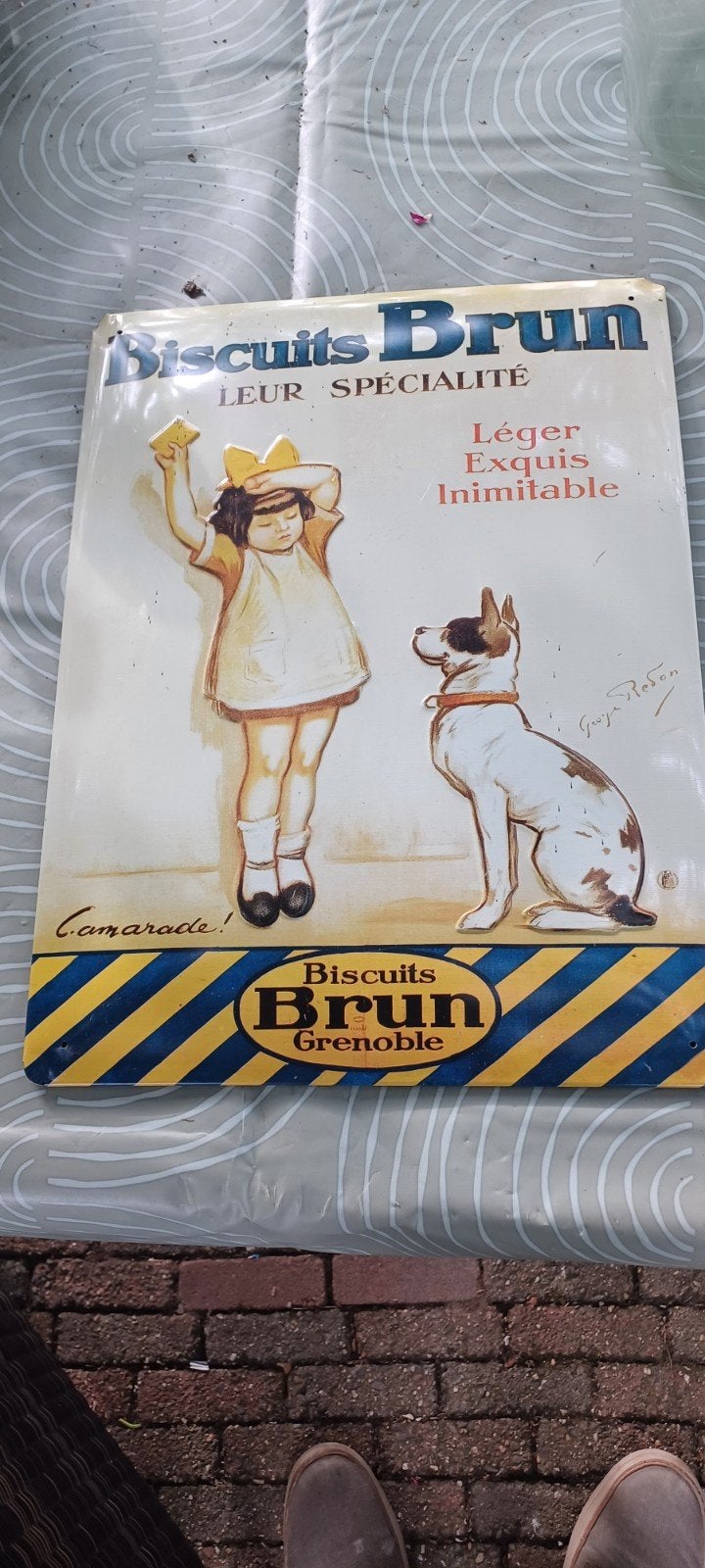 Vintage Blikken Plaat Biscuits Brun Reclamebord, Verzamelen, Ophalen of Verzenden, Gebruikt, Koek(jes), Overige merken
