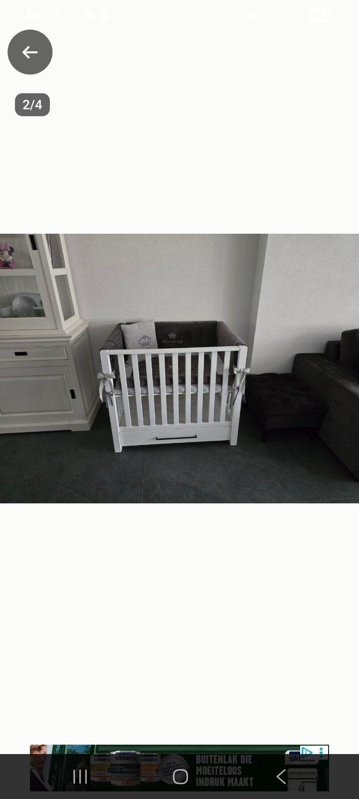 Witte baby box met verstelbare bodem en lade, Ophalen, Gebruikt, Rechthoekig, In hoogte verstelbaar