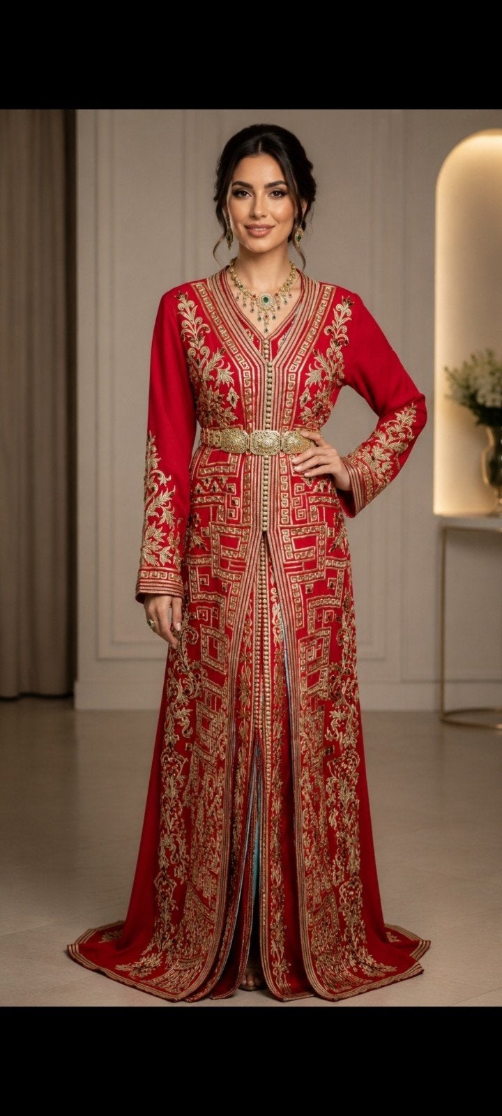 Rode Marokkaanse jurk met gouden borduursels, Maat 42/44 (L), Nieuw, Ophalen of Verzenden, Onbekend
