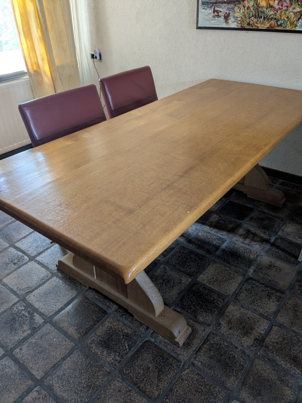 Robuuste eikenhouten eettafel - 210x90 cm, Ophalen, Gebruikt, Rustiek, Eikenhout