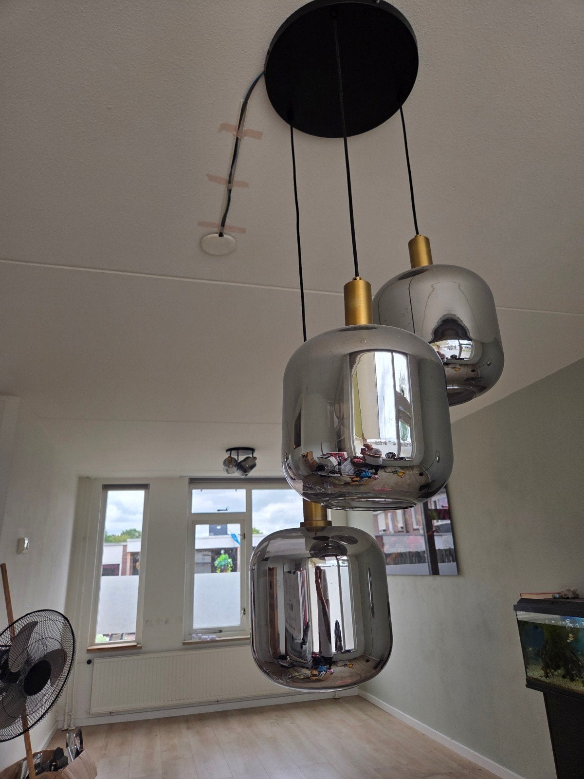 Complete Lampenset: Hanglamp, Plafondlampen & Staande Lamp, Ophalen, Zo goed als nieuw, Glas, Modern industrieel