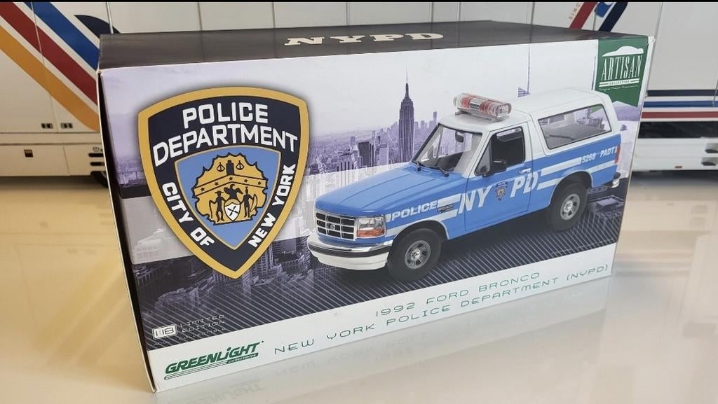 Greenlight Ford Bronco NYPD Police - 1992, Hobby en Vrije tijd, Overige merken, Auto, Nieuw, Ophalen of Verzenden