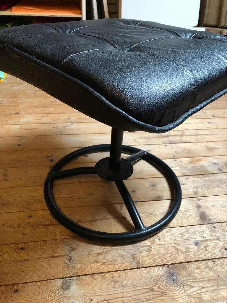 Zwarte leren voetenbank, Ophalen, Minder dan 50 cm, Gebruikt, Rechthoekig