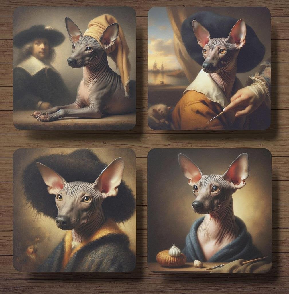 Peruaanse Naakthond Rembrandt stijl onderzetters met houder, Ophalen of Verzenden, Nieuw