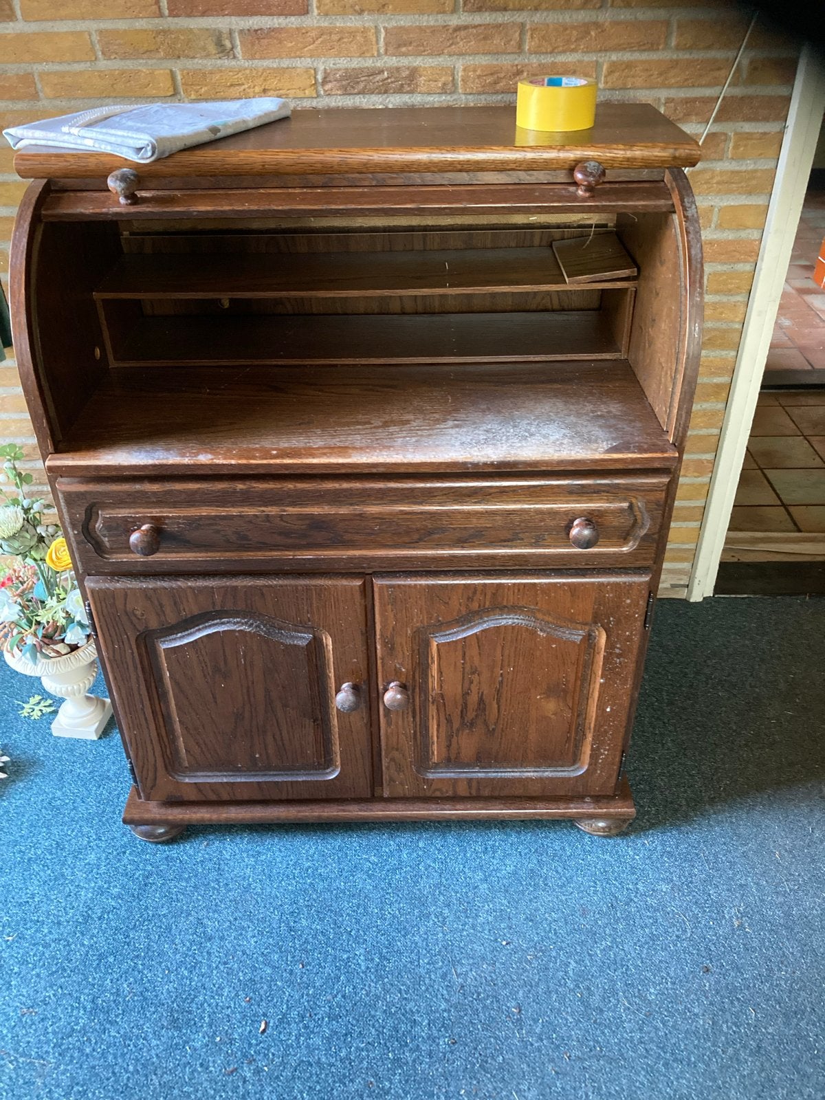 Vintage houten secretaire / bureau met rolluik, Ophalen