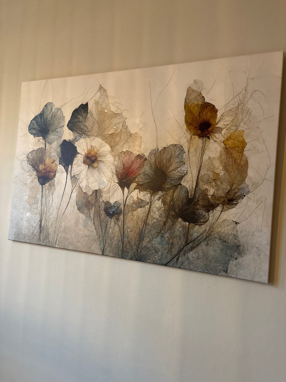 Abstract bloemenschilderij - Canvas kunst, Ophalen, 50 – 75, Zo goed als nieuw, Schilderij
