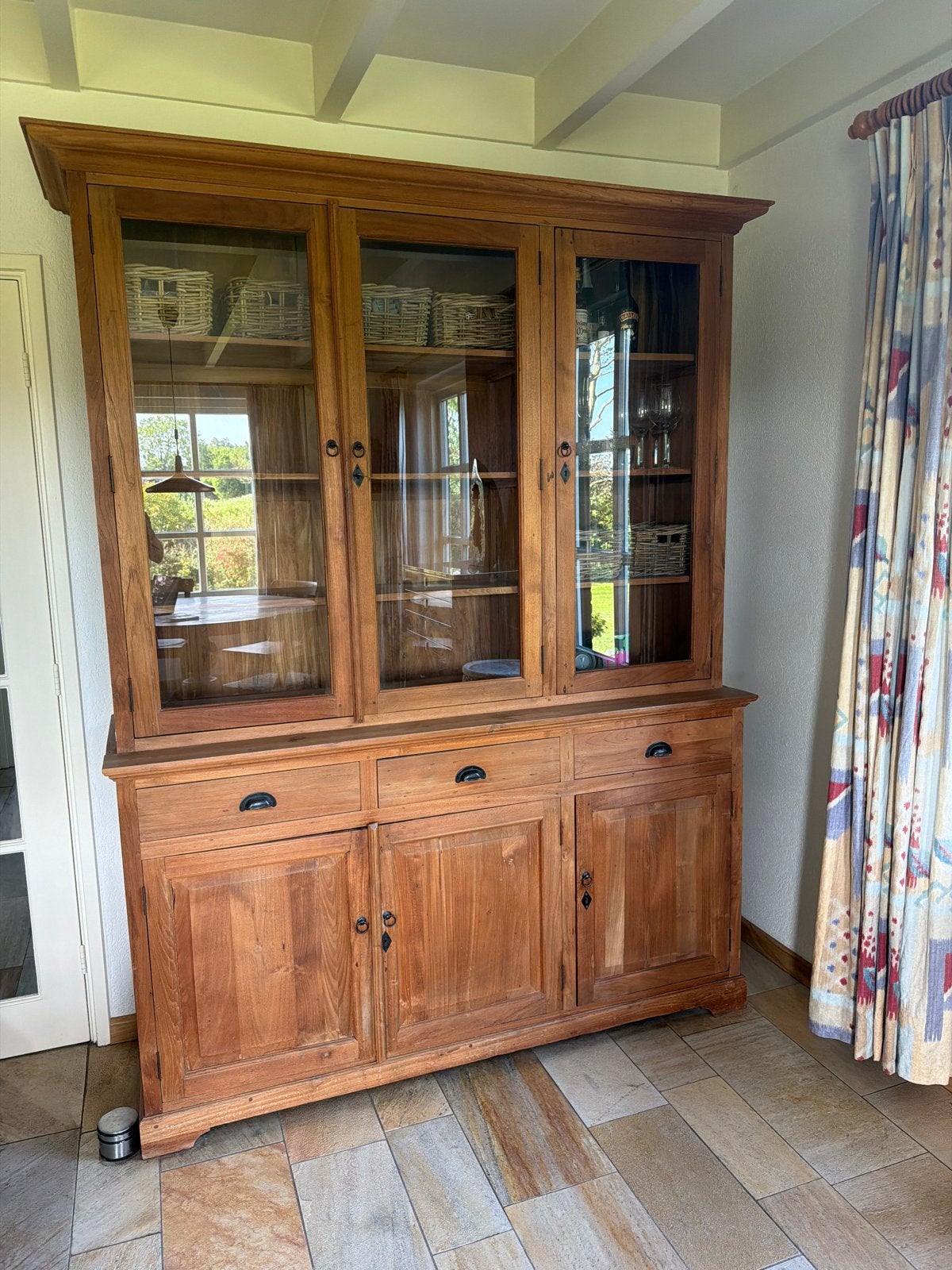 Landelijke Teak Boeken/Service Kast, Ophalen, Met deur(en), 200 cm of meer, 150 tot 200 cm