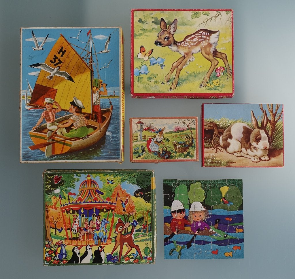 Zes oude houten puzzels, Gebruikt, 10 tot 50 stukjes, Ophalen of Verzenden, Van hout