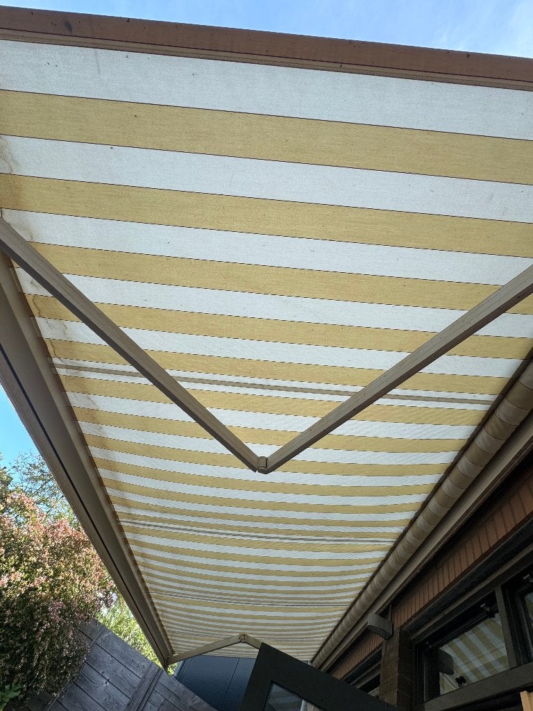 Terrasscherm / Zonnescherm - Geel/Wit gestreept, Ophalen, Gebruikt