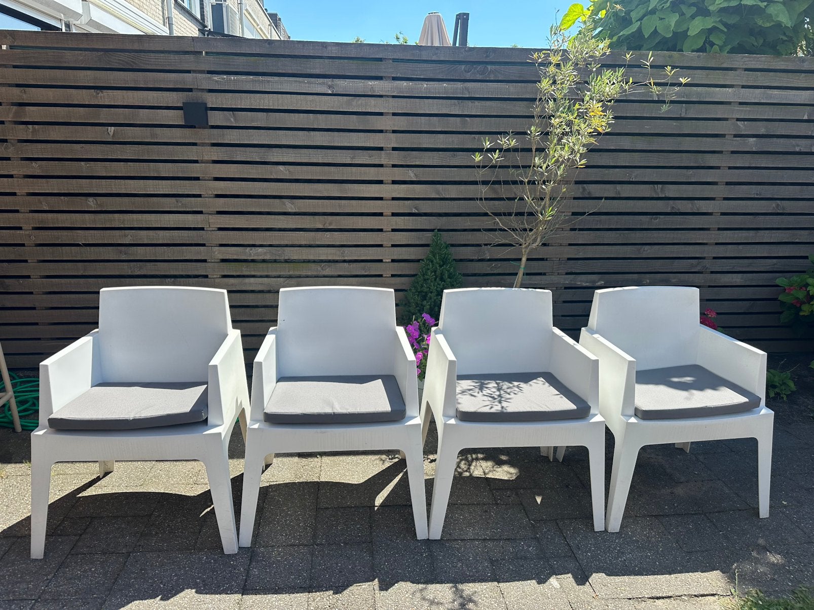 4x witte box tuinstoel Garden impressions met kussens, Ophalen, 4 zitplaatsen, Kunststof, Gebruikt