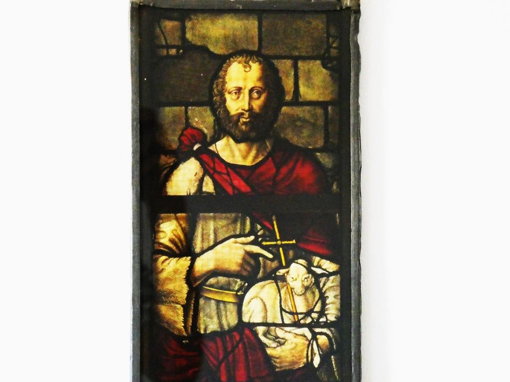 Oud glas in lood hanger Johannes De Doper St. Janskerk Gouda, Antiek en Kunst, Ophalen of Verzenden