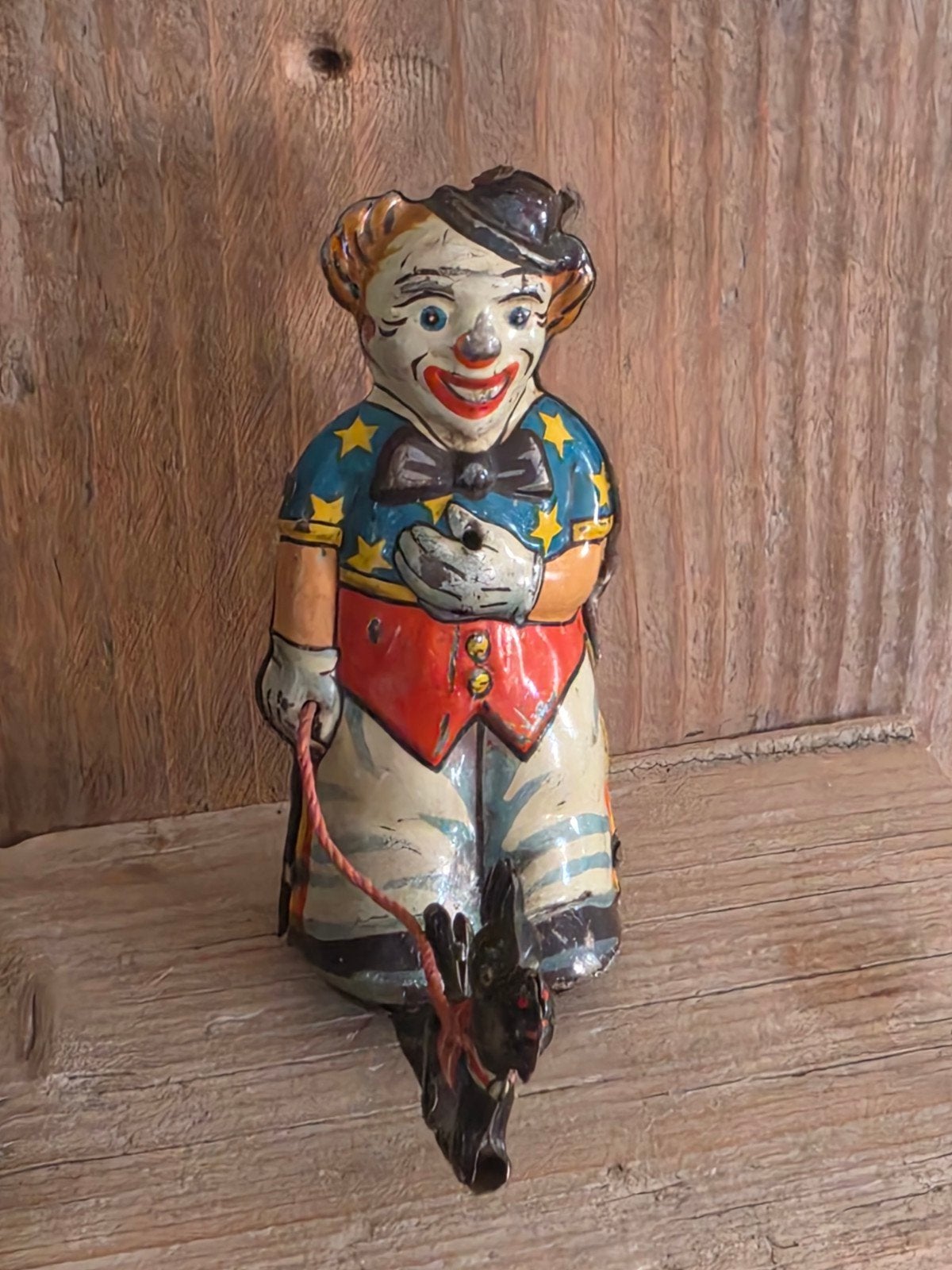 Antiek blikken clown met hond D.R.G.M. Germany 1930 werkt., Ophalen of Verzenden
