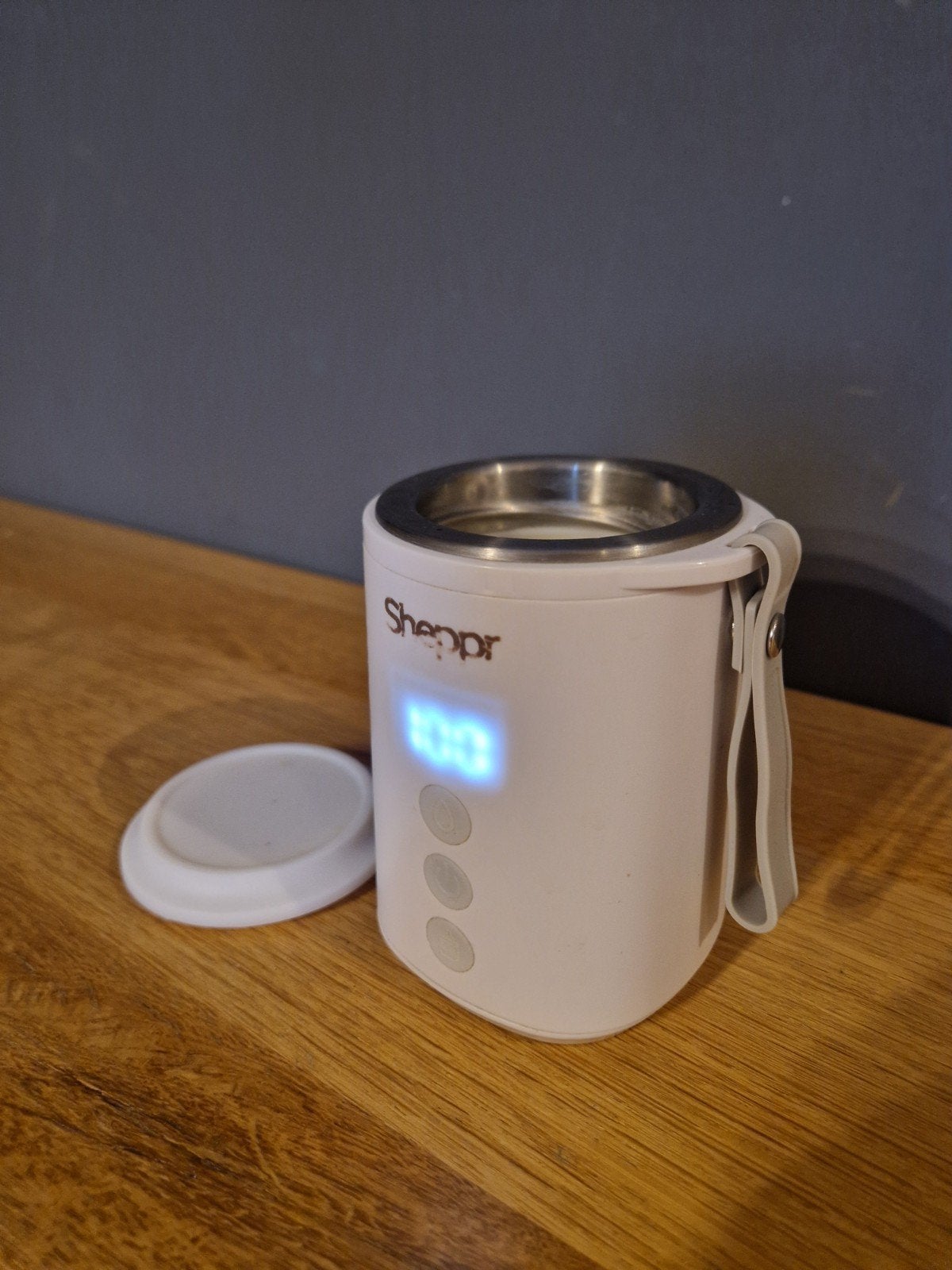 Draagbare oplaadbare Flessenwarmer - Sheppr, Ophalen of Verzenden, Gebruikt, Flessen- of potjesverwarmer