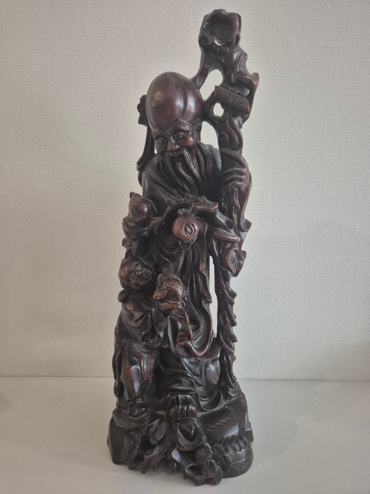Antiek Chinees houten beeld Shou Lao (38 cm) – 100% GAAF, Antiek en Kunst, Ophalen