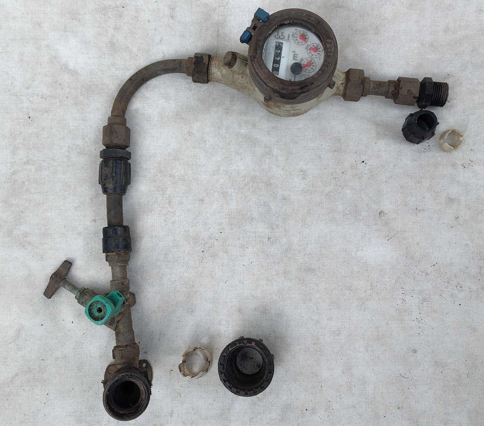 Watermeter met kraan en koppelingen, Overige materialen, Gebruikt, Minder dan 2 meter, 20 tot 40 mm