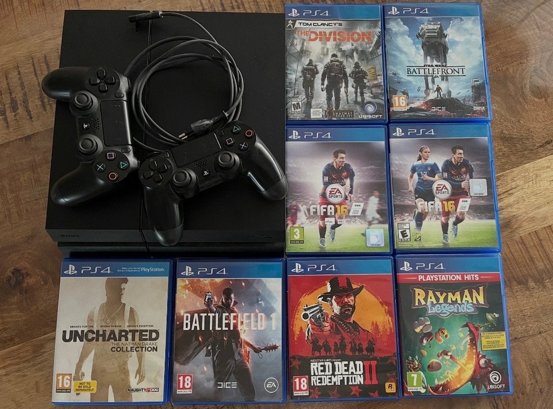 Playstation 4 (1TB) met 8 spellen en 2 controllers, Ophalen, Met 2 controllers, 1 TB, Original