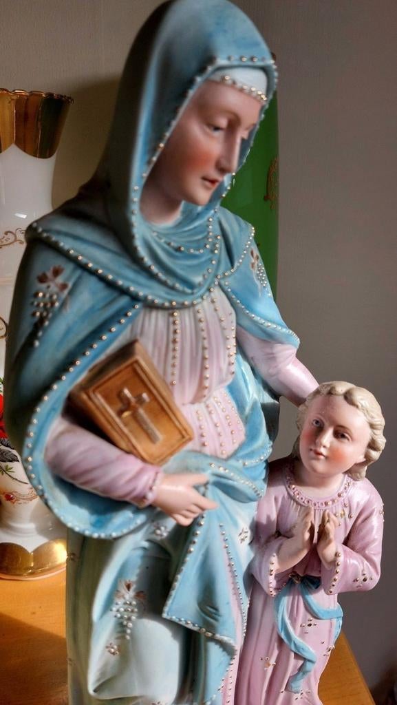 2 religieuze beelden Heilige Anna met kindje maria / familie, Antiek en Kunst, Antiek | Religie, Ophalen