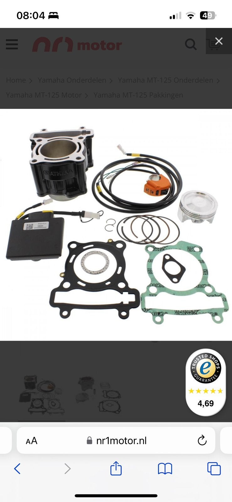 Yamaha big bore kit mt 125.  182 cc athena, Ophalen of Verzenden, Gebruikt