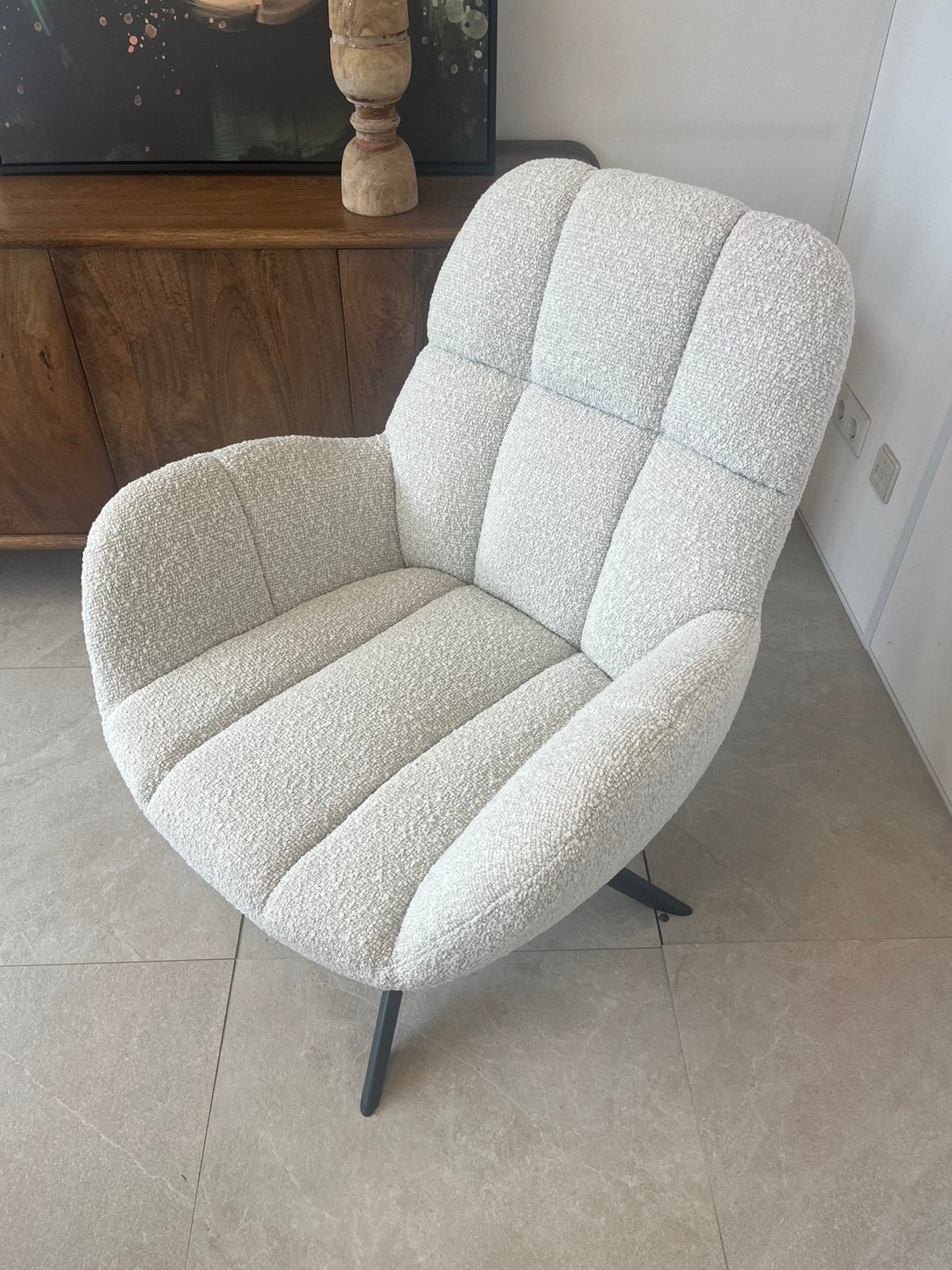 Magazijn leegverkoop draai-fauteuil boucle stof white metaal, Huis en Inrichting, Fauteuils, Minder dan 75 cm, Hotelchique, Nieuw