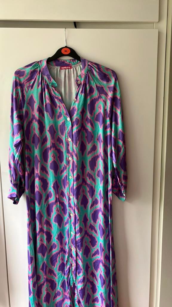 Hip & Go. Maxi jurk. Paars/roze/groen. Zijdemix. Maat L, Kleding | Dames, Paars, Maat 42/44 (L), Ophalen of Verzenden, Zo goed als nieuw