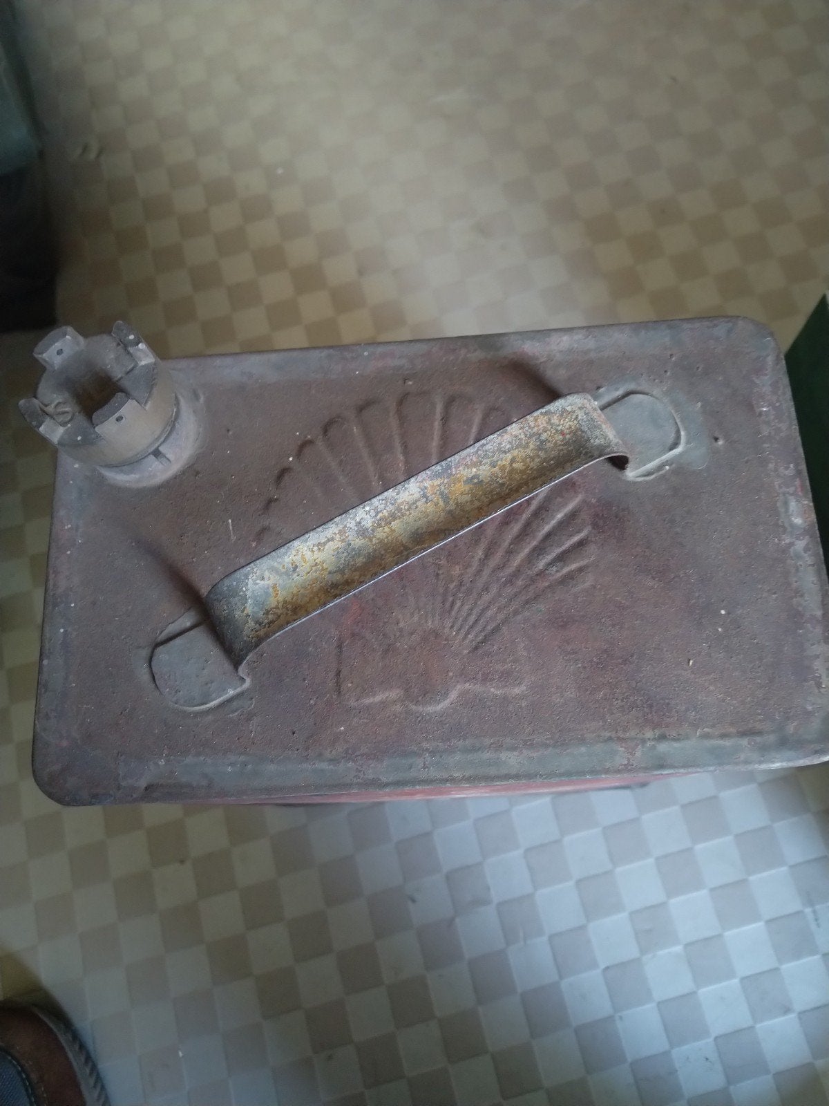 Vintage Shell Benzine Jerrycan - Rood Metaal, Ophalen of Verzenden