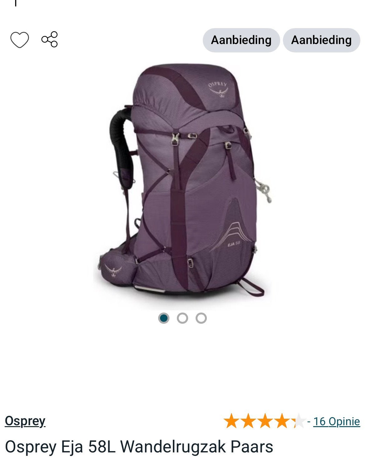 Te koop gevraagd: osprey eja (pro) rugzak 58 dames, Ophalen of Verzenden, 40 cm of meer, Overige merken