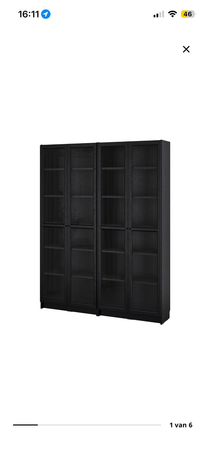 IKEA BILLY boekenkast met glazen deuren – Zwart, Ophalen, 200 cm of meer, 50 tot 100 cm, Zo goed als nieuw