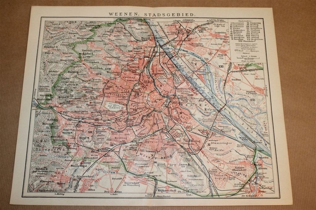 Antieke kaart - Wenen Stadsgebied - Circa 1900, Ophalen of Verzenden, 1800 tot 2000, Nederland, Landkaart