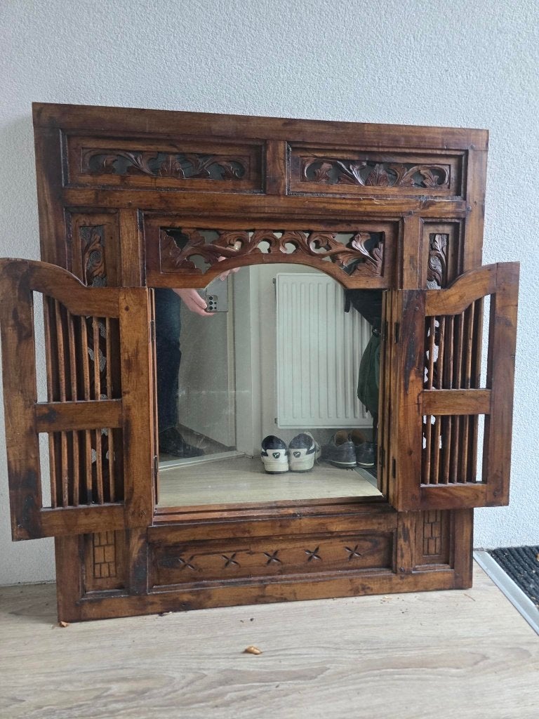 Prachtige Teak houten spiegel (80*90 cm), Huis en Inrichting, Ophalen, Zo goed als nieuw, 75 tot 100 cm, Minder dan 100 cm